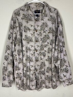 Woolrich Button Up Shirt Men's 2XL Khaki Mallard Ducks Outdoor Hunting